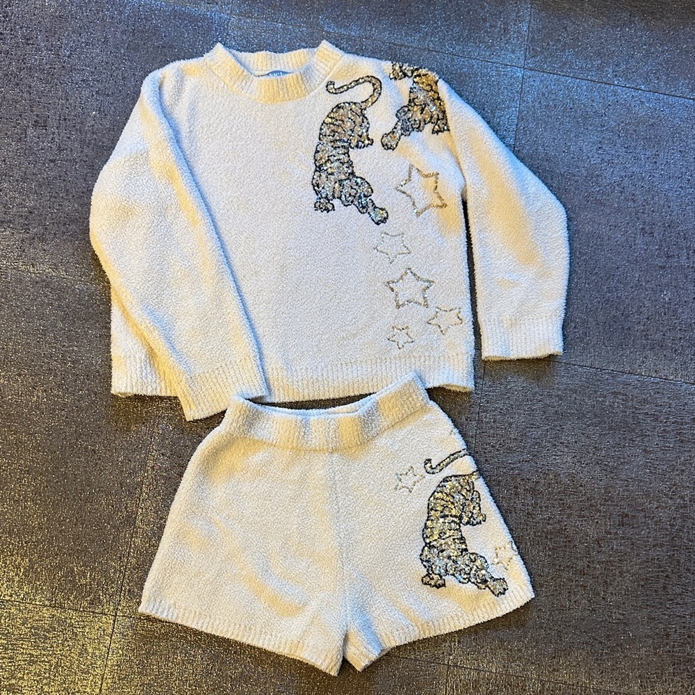 Womens Cream Pajama Set with Tiger Design